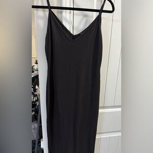 Fashion Nova Black Ribbed Midi Slip Dress (Size L)